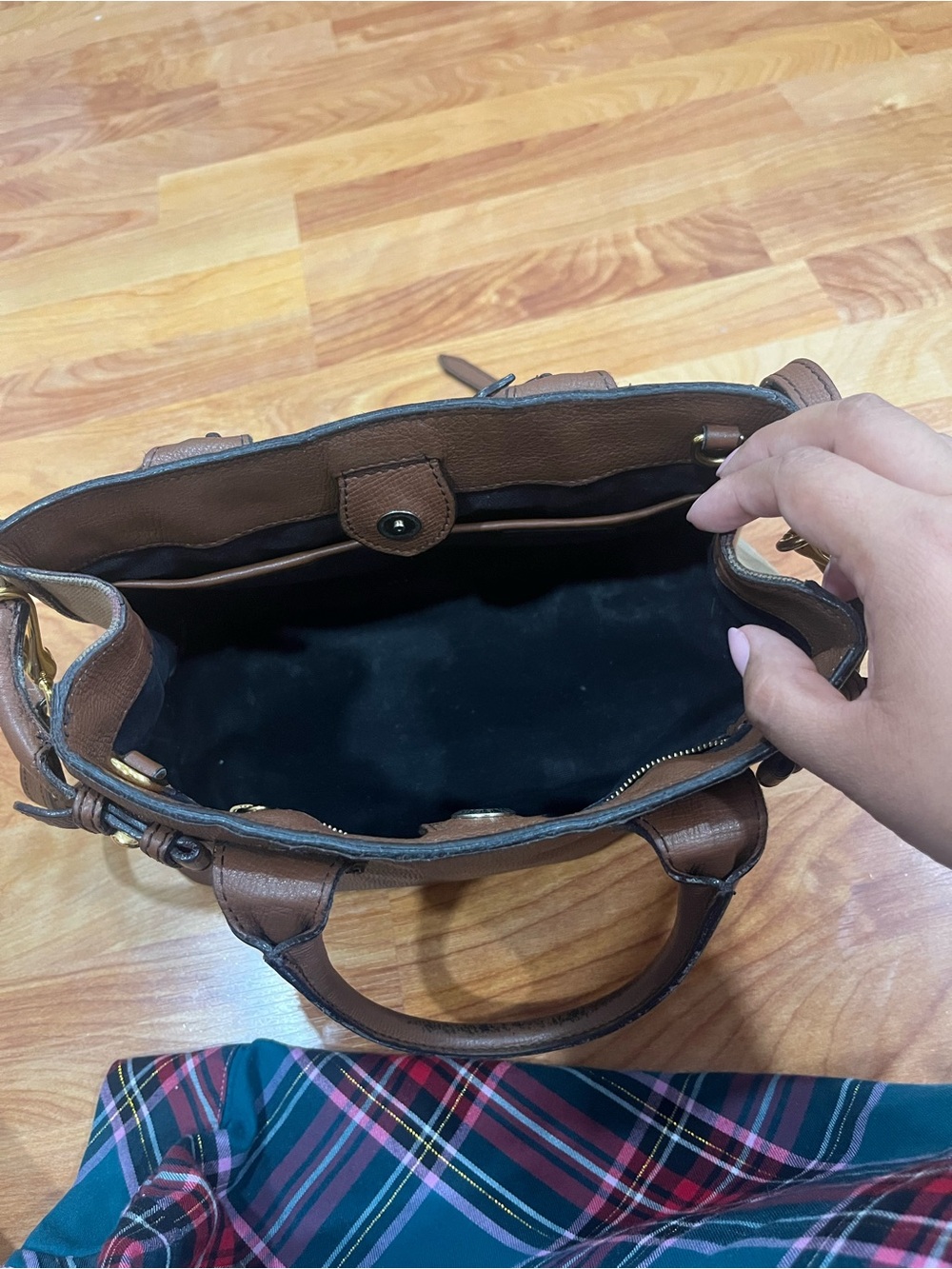 Burberry Brown Grainy Calfskin House Check Banner Bag Small (*Well loved*) - Picture 9 of 10